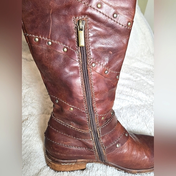 Women's Area Forte Brown Studded Knee High Moto Boots, Size 37/6.5 - Picture 5 of 7